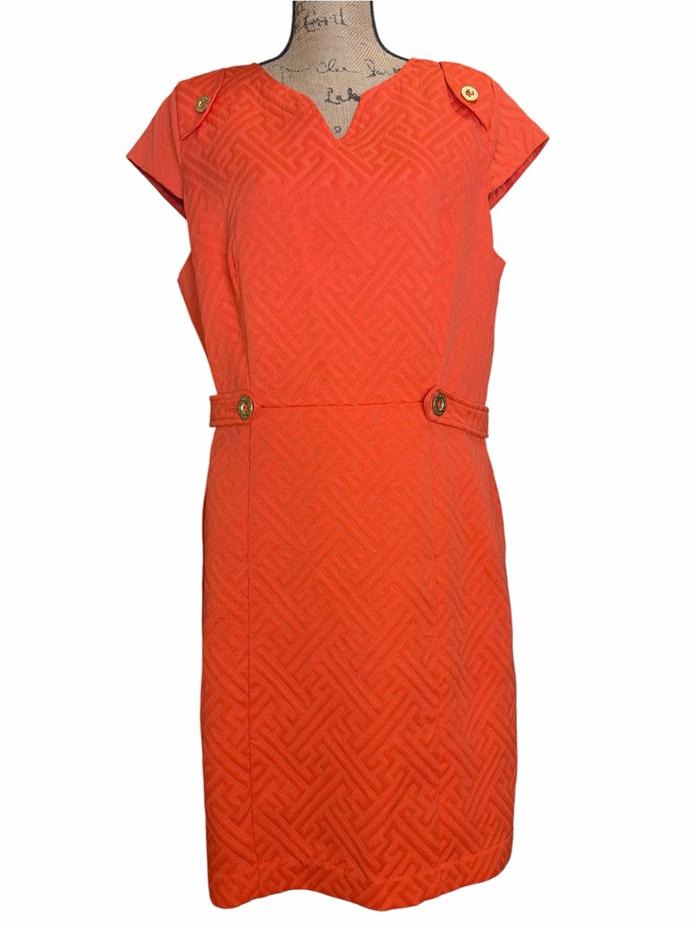 Liz Claiborne Women’s Textured Orange Cap Sleeve Sheath Dress EC. Size 16